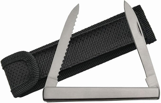 SZCO Supplies 4.5" Steel Harvest Folding Pocket Knife for Men – Dual Stainless Steel Blades, Compact EDC Knife, Small Pocket Knife, Pocket Knives & Folding Knives with Sheath for Gardening, Camping, and Everyday Carry