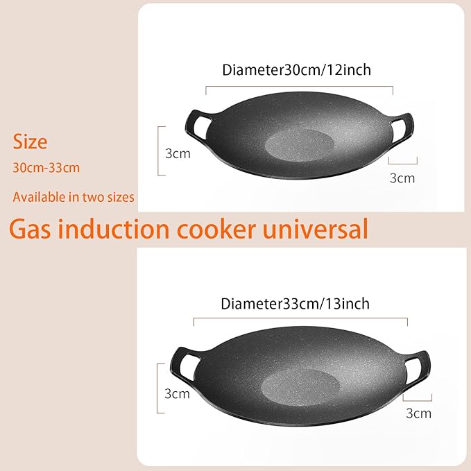 Grill Pan,13 Inch Non-stick Baking Pan+Brush+dry Cloth,Barbecue Pot Outdoor Camping Grill Plate Fry Pan for Stove Tops &Induction Compatible (33cm/13inch)