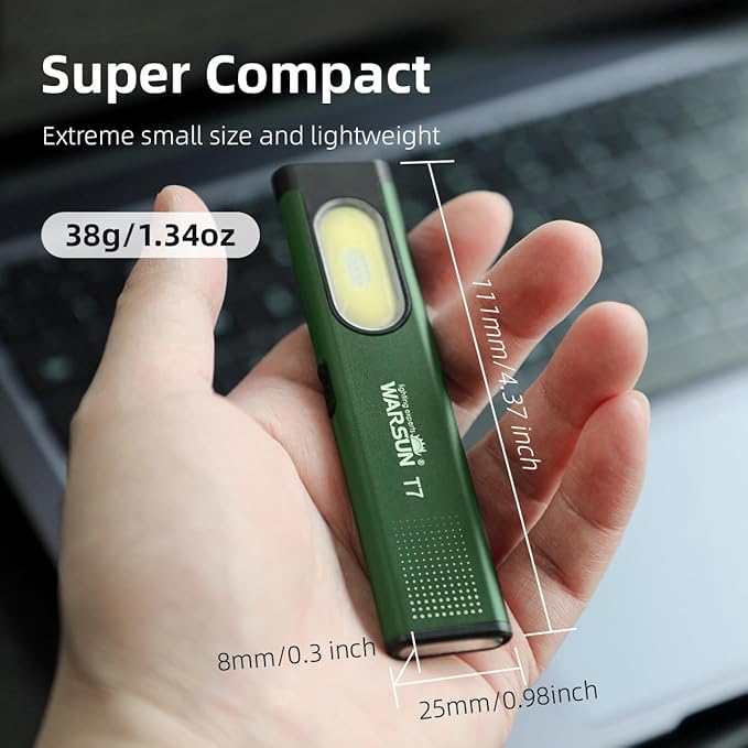 WARSUN Compact Multi-Mode Pocket LED Flashlight - 675LM, USB-C Rechargeable, IPX4, Dual Material, Red/Blue Strobe, for Everyday Carry & Travel