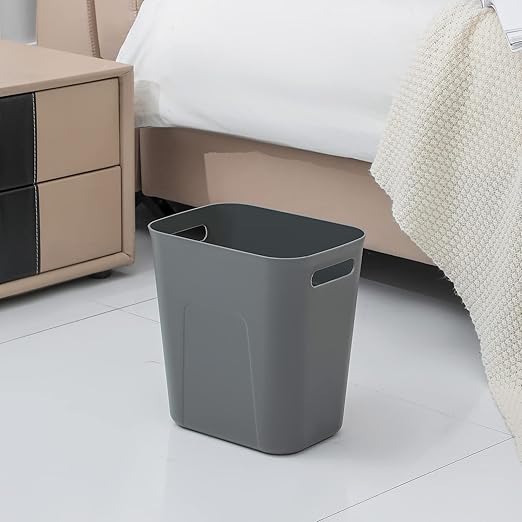 UUJOLY Plastic Small Trash Can Wastebasket, Garbage Container Basket for Bathrooms, Laundry Room, Kitchens, Offices, Kids Rooms, Dorms, 3.5 Gallon (Dark Grey)