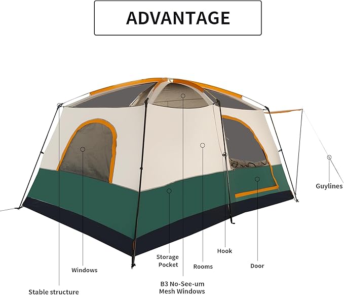 Camping Tent, Easy Setup, 1-2-8-10 Person Waterproof and Portable Tent for Camping Hiking Outdoor