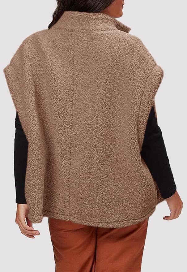 Hongqizo Womens Fuzzy Fleece Vest Casual Oversized Warm Button Down Sherpa Vest Jacket with Pockets