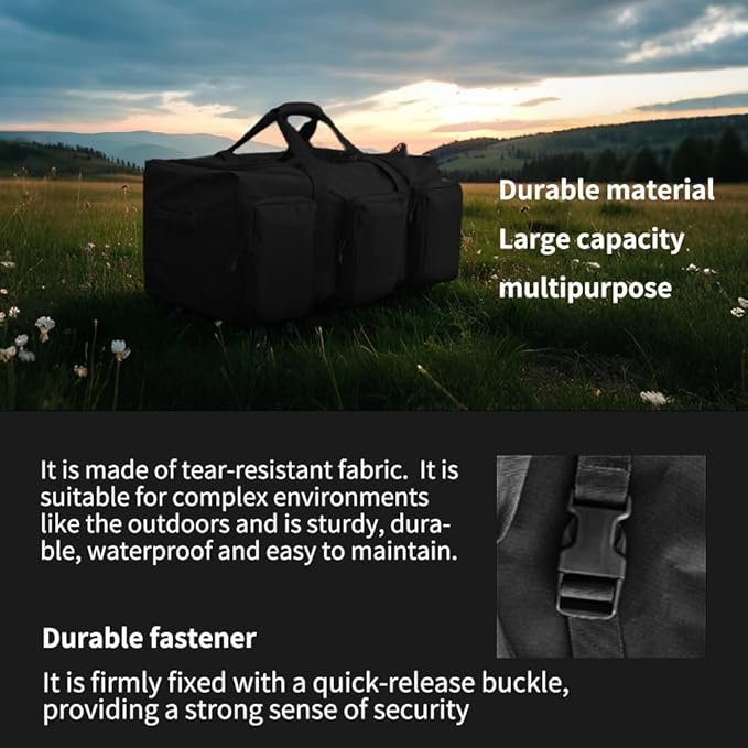 Large Military Travel Duffle Bag Tactical Camping Storage Utility Tote Bag Camping Kitchen Organizer with Deployment Cargo Bag Travel Sports Equipment (Black, Large 25.59"x13.78"x13.78")