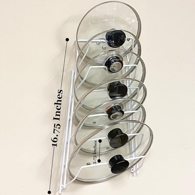 Evelots 6 Pot Lid Organizer for Cabinet or Pantry Wall - Cupboard Door Pots and Pans Organizer - Glass or Metal Pan Covers Cabinet Organizer - Rack Hanger Dividers - Set of 2