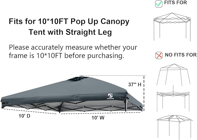 10x10 Pop Up Canopy Replacement Top Cover with Air Vent for Straight Leg Canopy Tent, Waterproof for Outdoor Garden Patio Camping Sun Shade(Top Only) (Dark Gray, 1)