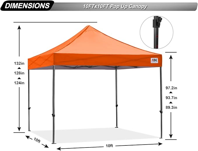 ABCCANOPY Patio Pop Up Canopy Tent 10x10 Commercial-Series (Orange)