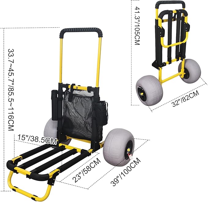 Beach Trolley Cart, Foldable Heavy-Duty Beach Wagon Cart with 12 Inch Wheels for All-Terrain Outdoor Camping