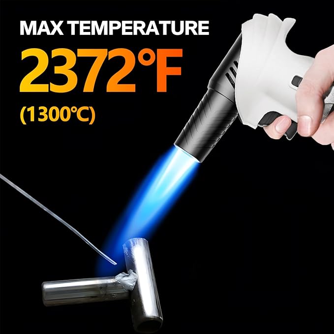 Butane Torch Lighter, 0-90°Rotating Angle Butane Lighter, Refillable Kitchen Torch with Safety Lock, Adjustable Flame for Soldering (White & Black-2 Pack)