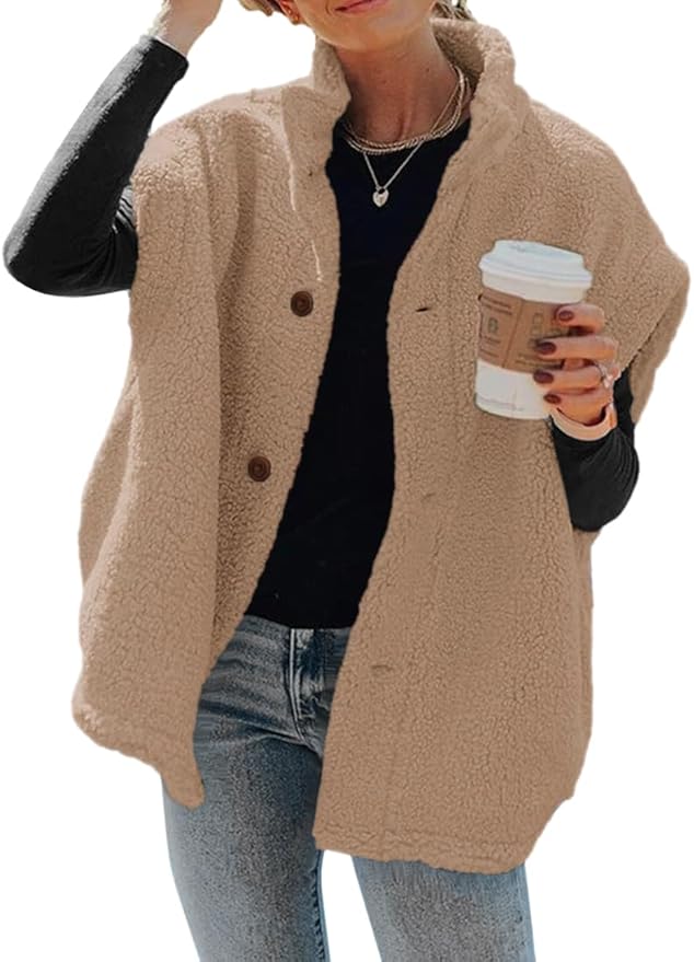 Hongqizo Womens Fuzzy Fleece Vest Casual Oversized Warm Button Down Sherpa Vest Jacket with Pockets
