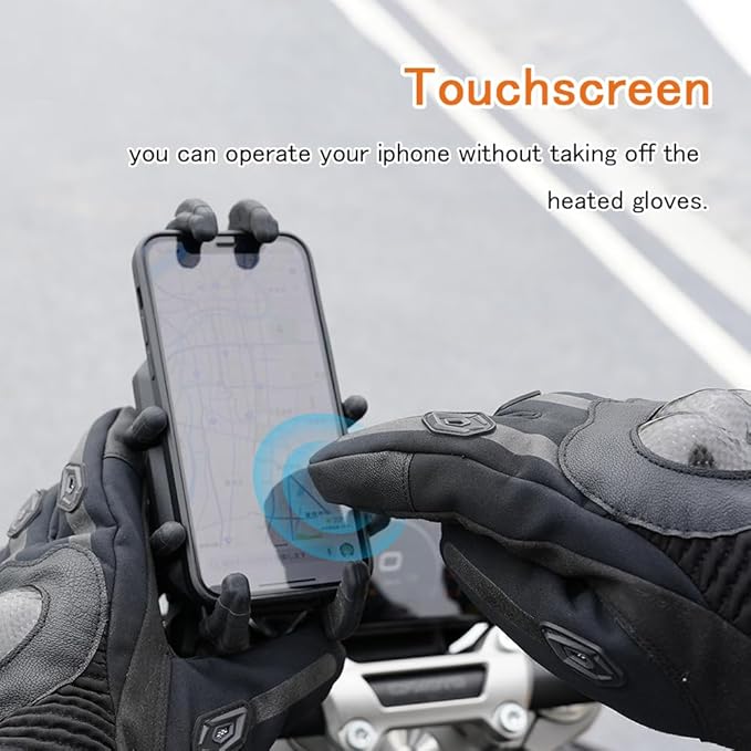 Heated Motorcycle Gloves for Men & Women - 7.4V 3000mAh Rechargeable Batteries, Electric, Touchscreen, Waterproof, Windproof, Non-Slip, Skiing, Cycling, Fishing