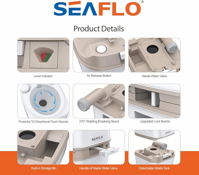 SEAFLO 4.8 Gallon (18L) Premium Portable Travel Toilet