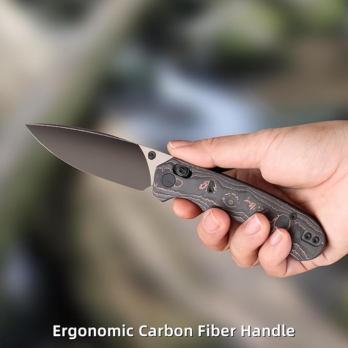 Folding Pocket Knife,3.31” M390 Blade,Erogonomic Titanium Handle,Hunting Survival Knife,EDC Knife for Hunting Camping Survival Outdoor Fishing Hiking(Black&Brown)