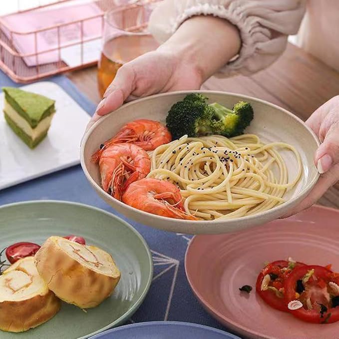Lchkrep Unbreakable Wheat Straw Plates 9 Inch, Reusable Lightweight Deep Plates Dinner Dishes Plastic Plates Microwave Safe Dinnerware for Adult, BPA-Free Cereal plates 4 Pcs