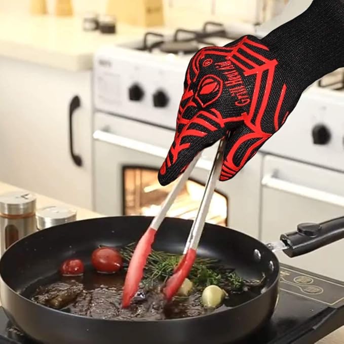 GRILL HEAT AID BBQ Grill Gloves Heat Proof for Grilling โ Fireproof 1472ยฐF Heat-Resistant Grill Mitts for Outdoor Barbecue and Smoker, Campfire, Fire Pit, Oven Glove with Fingers for Baking Pizza