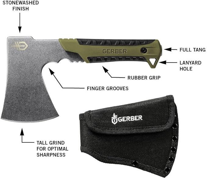 Gerber Gear Pack Hatchet - 3.5" Steel Blade Axe with Full Tang - Survival, Bushcraft and Camping Gear - with Mountable Nylon Sheath