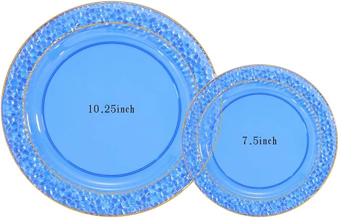 Nervure 102PCS Blue Plastic Plates - Disposable Blue Party Plates Include 51PCS 10.25inch Dinner Plate & 51PCS 7.5inch Dessert Plate for Wedding & Party & Father's Day