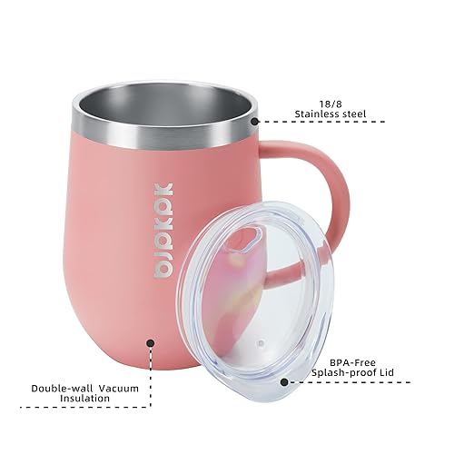 BJPKPK 2 pcs Insulated Coffee Mug, 12 oz Stainless Steel Insulated Coffee Tumbler with Lid for Hot Drinks & Cold Drinks-Light Pink