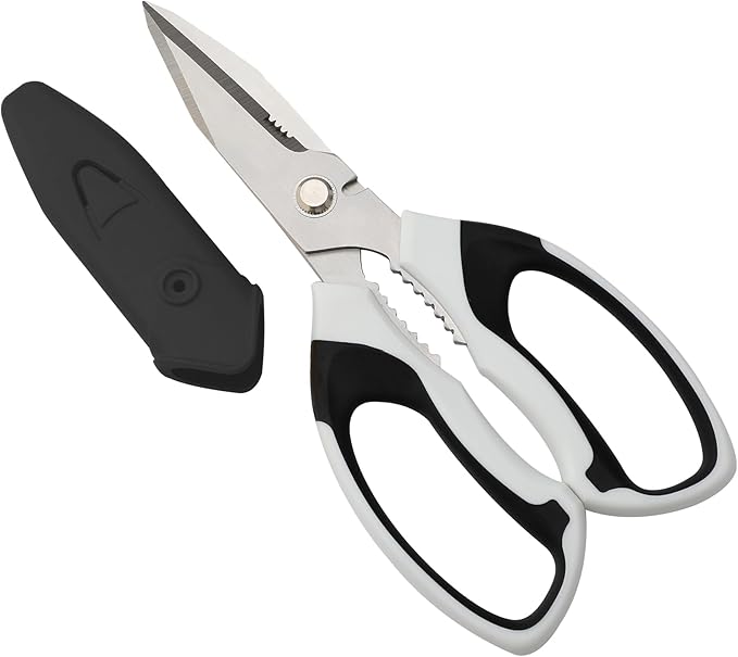 Utility Scissors Heavy Duty: sharp Scissors All Purpose heavy duty, Easy Cutting Carpet, Cardboard, Wires, Leather, Fabric(8'' White)
