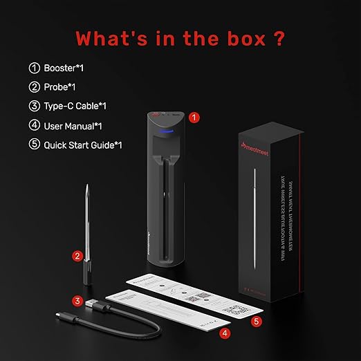 Pro WiFi Wireless Meat Thermometer Digital, Bluetooth Meat Thermometer Wireless, Smart App Monitoring, IP67 Waterproof Meat Probe Thermometer for BBQ, Oven, Grill, Smoker