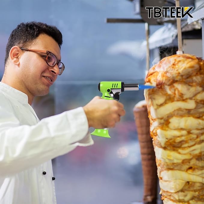 TBTeek Butane Torch, One-hand Operation Kitchen Torch with Adjustable Flame for Grilling, Baking and Soldering (Excluding Butane Gas), Green