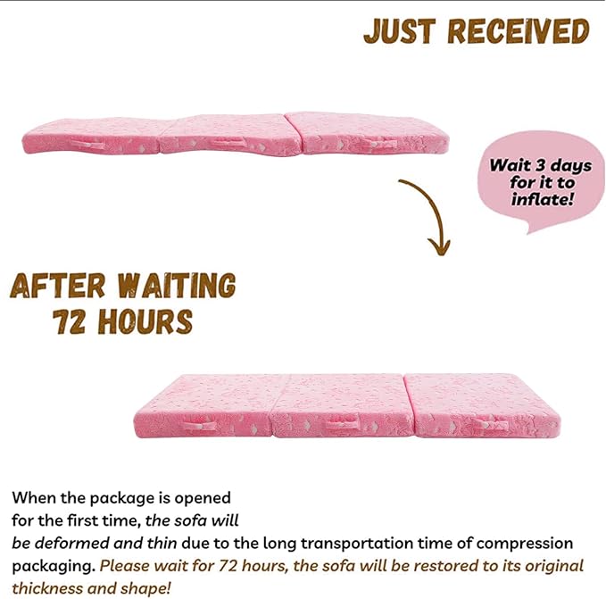MeMoreCool Glow Unicorn Foldable Floor Mattress for Kids, Trifold Nap Mat for Toddlers, Portable Daycare Sleeping Futon or Floor Bed, 75x25 Inch Pink