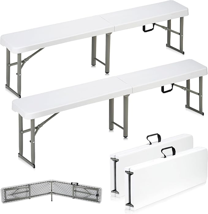 6ft Plastic Folding Bench with Carrying Handle & Lock, Portable Outdoor Bench in Garden Picnic Camping Dining Party Seat, Waterproof Bench for Soccer Activities, Firm and Durable(2 Pack A)