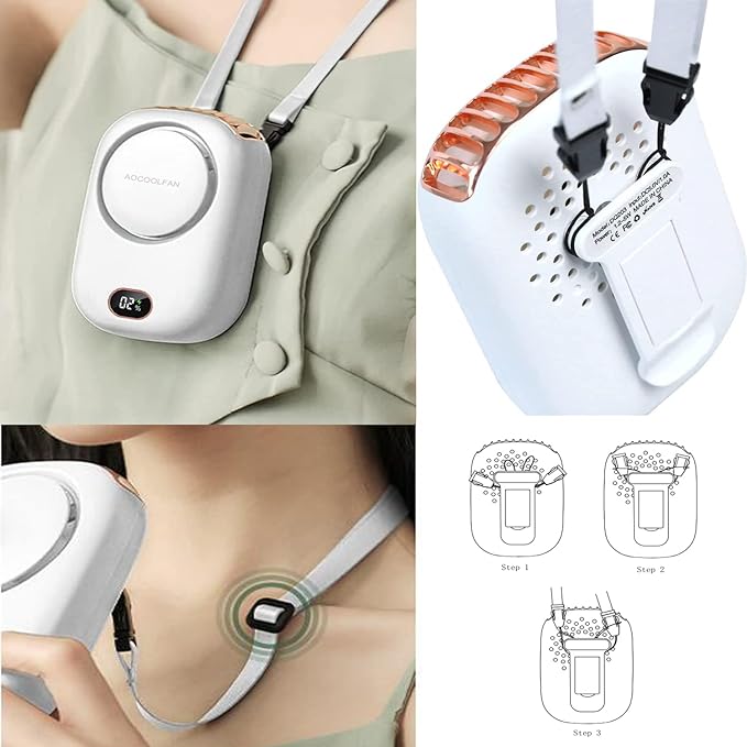 Portable Neck Fan, Mini Small Personal Handheld Fan USB Rechargeable 3 Speed for Girls Boys Woman Eyelash Travel Home Office Outdoor (White)