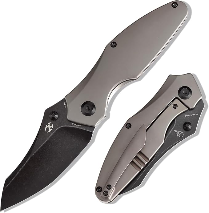 KANSEPT Baba Yaga Pocket Folding Knives for Men Women Camping Hiking Folding Knife 3.06'' Blackwash CPM 20CV Blade EDC Knife with Bronze Anodized Titanium Handle Everyday Carry K1074A6