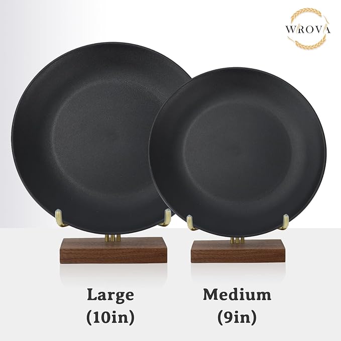 Wheat Straw Dinner Plates 9 Inch Unbreakable Set of 8 - Dishwasher & Microwave Safe Plastic Plates Reusable - Lightweight Plates for Kitchen,Camping,Apartment,Dorm,RV - Pure Black
