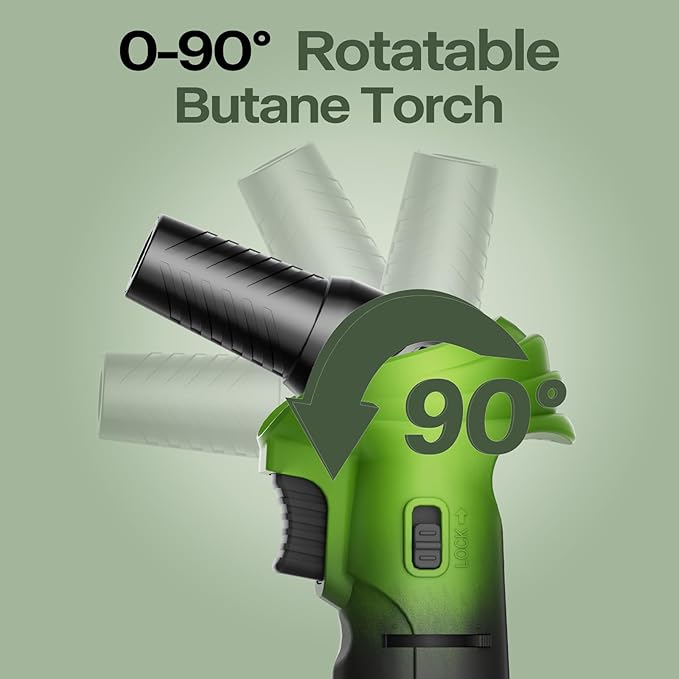 Butane Torch Lighter with Butane Included, 115Ml Butane Refill, 0-90°Rotating Angle Kitchen Torch, Refillable Creme Brulee Torch with Safety Lock, Adjustable Flame for Soldering, Cooking