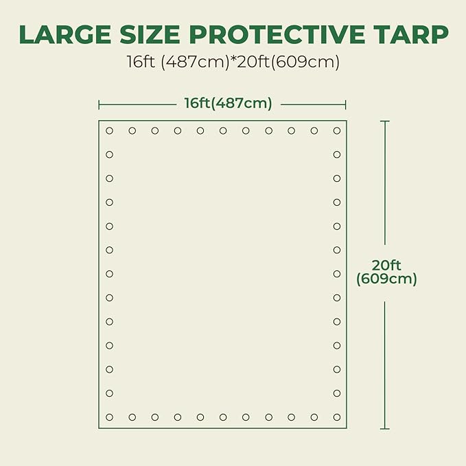 HIRALIY 14 Mil Tarp Waterproof 16x20 Feet, Thick Heavy Duty Tarp with Reinforced Grommets for Firewood, Roof, Camping, Patio, Pool, Boat, Dump Trailer