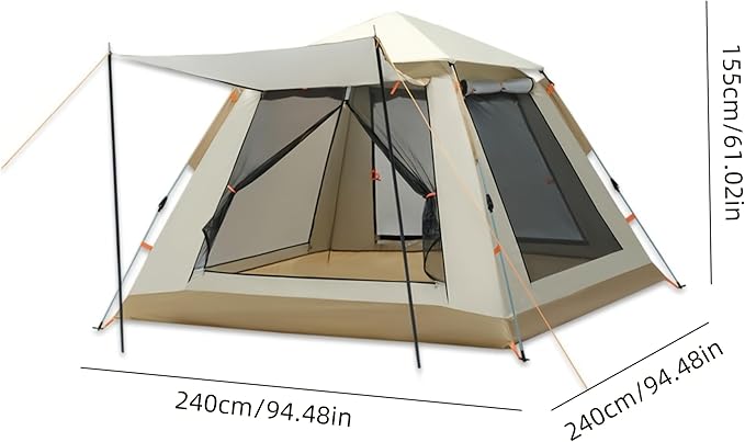 3-4 Person Family Camping Tent with Canopy, Quick Setup Windproof All-Season Tent, UV Protection & Mosquito Net, Portable Outdoor Tent for Beach, Mountains, Picnics - Beige