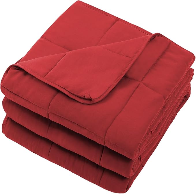 Red Weighted Blanket for Adults 12lbs, 48"x72" Twin Size Cooling Heavy Blanket for 110-130lbs with Premium Glass Beads, Soft Thick Big Blankets for All-Season Sleeping Comfort Breathable