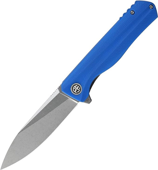 Petrified fish G10 handle D2 steel blade 2CR13 liner ball bearing flipper folding knife camping hunting EDC pocket tool PF818 (Blue, Stonewash)