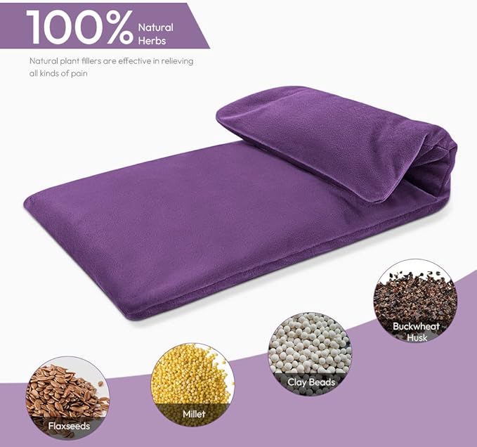 Microwavable Heating Pad with Washable Cover, 8 x 18 Microwave Heating Pad for Neck and Shoulders, Moist Heat Bean Bag Warm Compress for Knee, Joints, Wrist, Abdomen (Dark Purple)