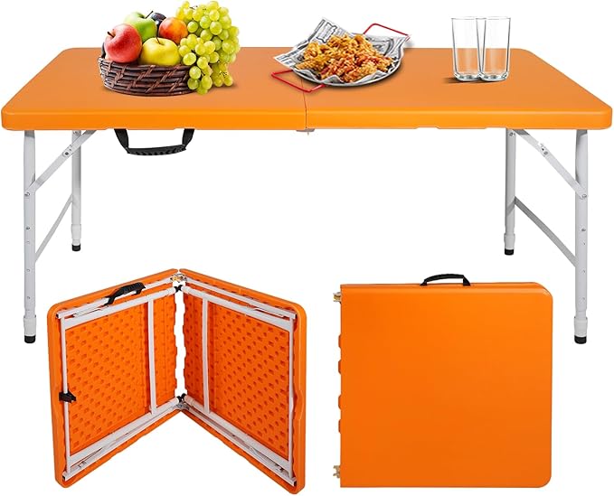 Portable Plastic Folding Table 4ft/6ft/8ft Heavy Duty White Black Picnic Dining Table Fold-in-Half for Camp Party Kitchen Indoor Outdoor