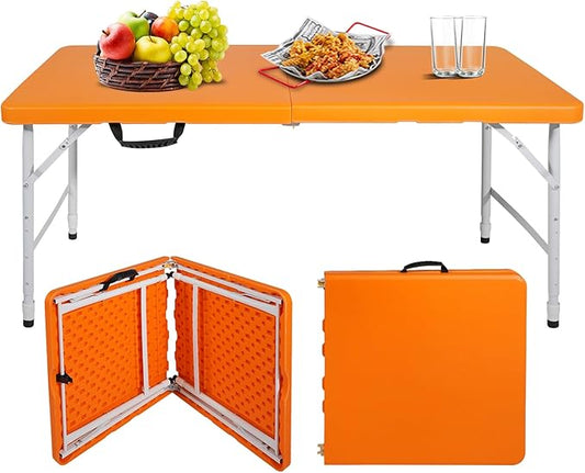 Portable Plastic Folding Table 4ft/6ft/8ft Heavy Duty White Black Picnic Dining Table Fold-in-Half for Camp Party Kitchen Indoor Outdoor