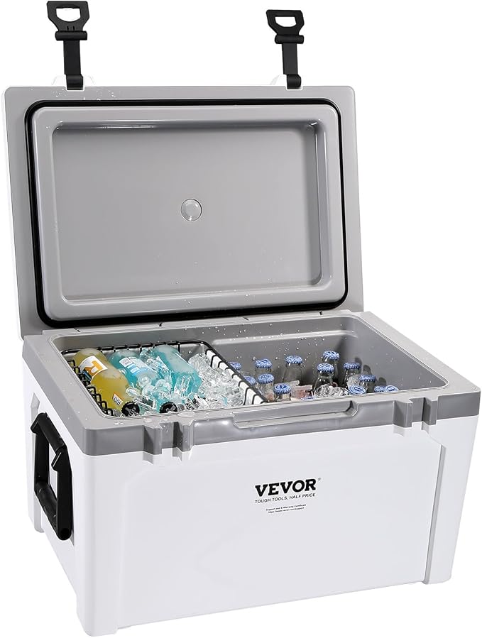 VEVOR Ultra-Light Hard Cooler, Ice Retention Cooler with Heavy Duty Handle, Ice Chest Lunch Box for Camping, Travel, Outdoor, Keeps Cool for up to 6 Days, 30% Lighter Than Rotomolded Coolers