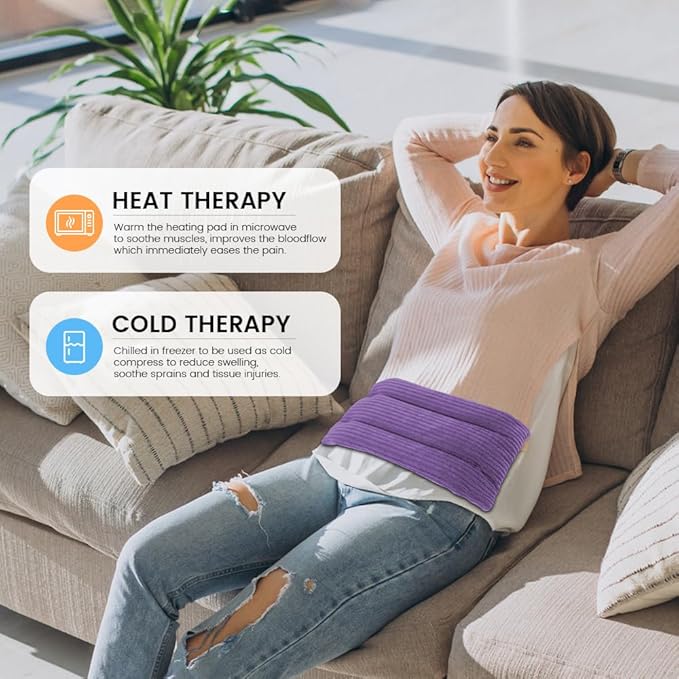 Microwave Heating Pad 6 x 12 Small Heating Pad Microwave, Microwave Bean Bag Heating Pad for Neck and Shoulders, Moist Heat Pack Pillow Warm Compress for Knee, Muscles, Joints, Wrist (Purple)