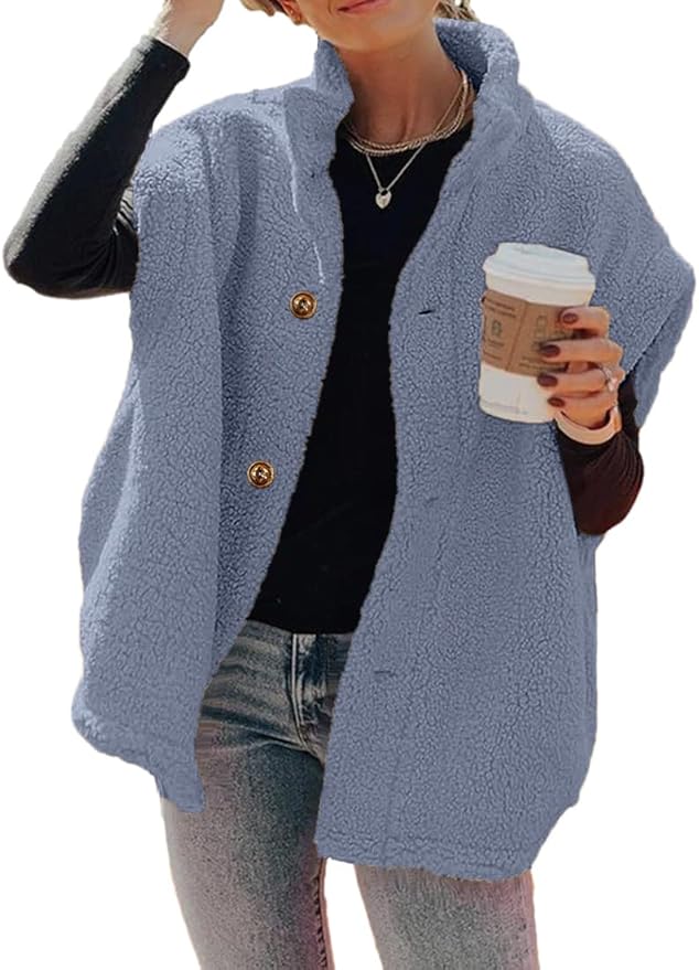 Hongqizo Womens Fuzzy Fleece Vest Casual Oversized Warm Button Down Sherpa Vest Jacket with Pockets