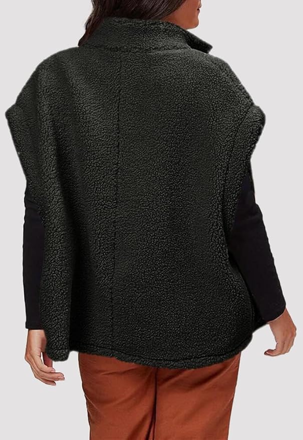 Hongqizo Womens Fuzzy Fleece Vest Casual Oversized Warm Button Down Sherpa Vest Jacket with Pockets