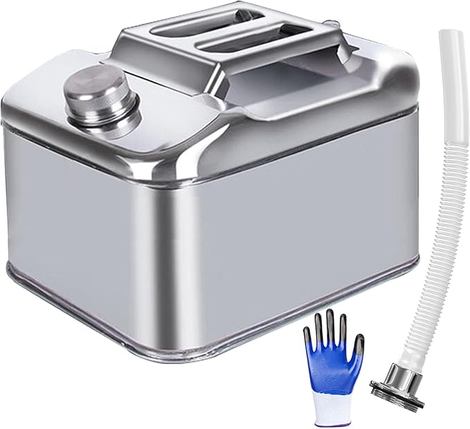 2.5 Gallon Metal Water Can 304 Stainless Steel Water Container with Flexible Spout/Nozzle System Pressure Relief Valve Safety Configuration for ATV UTV SUV MPV and Off Road Camping (10 Litre)