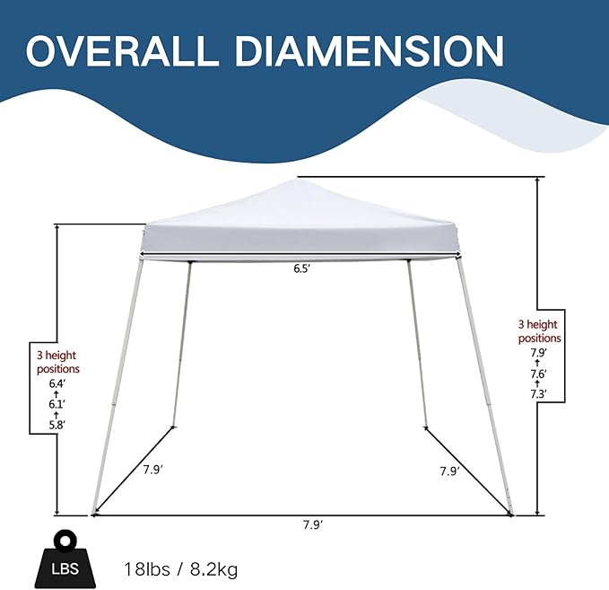 Outvita Canopy 7.8x7.8' Pop Up Commercial Instant Gazebo Tent, Waterproof & UV Protection Canopy Tent with Slant Legs for Party Wedding Birthday BBQ Events