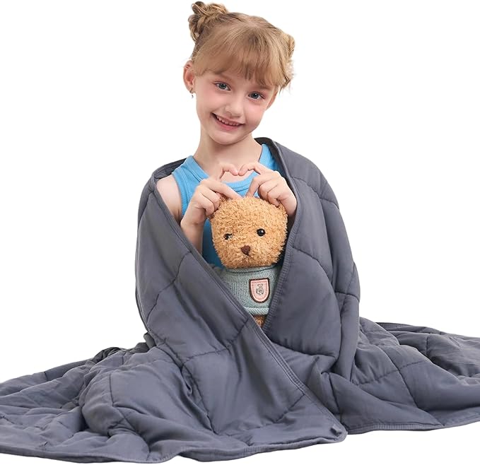 Weighted Blanket Kids 5lbs, Cooling and Breathable Heavy Blanket for 40-60lbs with Premium Glass Beads - 36" x48" Soft Thick Small Throw Blankets for All-Season Sleeping Comfort - Grey