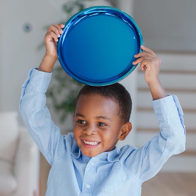 Ahimsa Stainless Steel Plates for Kids - 9" Round Blue Toddler Plates, Non Toxic Plate, BPA Free & Dishwasher Safe (Set of 4)