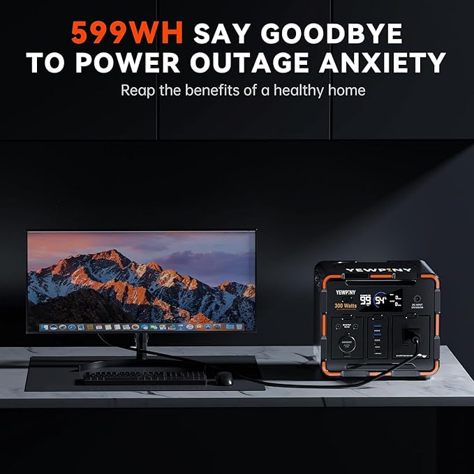 300W Solar Generator, 259Wh Portable Power Station EM300, 70,000mAh LiFePO4 Battery with 65W USB-C PD&Pure Sine Wave AC, Solar Charging for Camping,Home Backup,Emergency Power(SOS Light & LCD Display)