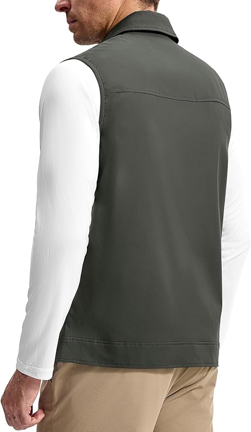 TBMPOY Men's Vest Casual Lightweight Thin Utility 3 Zip Pockets Stylish Sleeveless Jackets Summer Fall Golf Travel Business