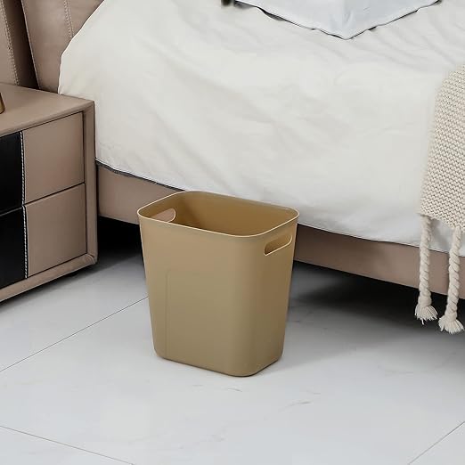 UUJOLY Plastic Small Trash Can Wastebasket, Garbage Container Basket for Bathrooms, Laundry Room, Kitchens, Offices, Kids Rooms, Dorms, 3.5 Gallon, Khaki