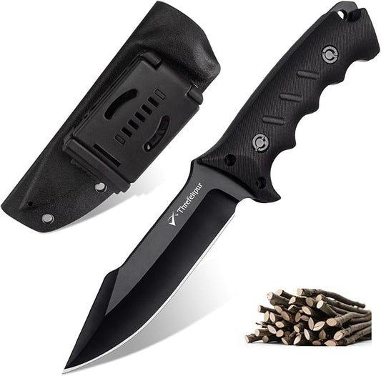 Camping Knife for Men, D2 Steel Fixed Blade Tactical Survival Knife with Sheath - Compact & Portable for Outdoor Hiking, Bushcraft, G10 Handle - Black