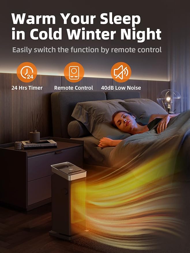 BREEZOME Space Heater, 1500W Fast Heating Heater for Indoor Use, Portable Ceramic Electric Heaters for Home with Thermostat, 90° Oscillating, Remote